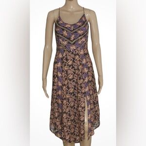 Free people Floral Print Sleeveless Midi Dress in Black and Purple